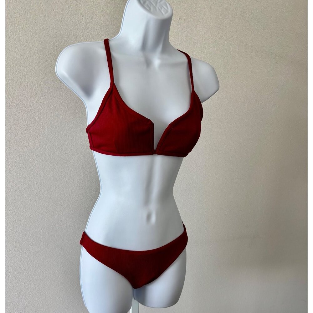Ribbed Swimsuit 6 Bikini Plunge Neckline Athleisure Minimalist Chic Coquette
